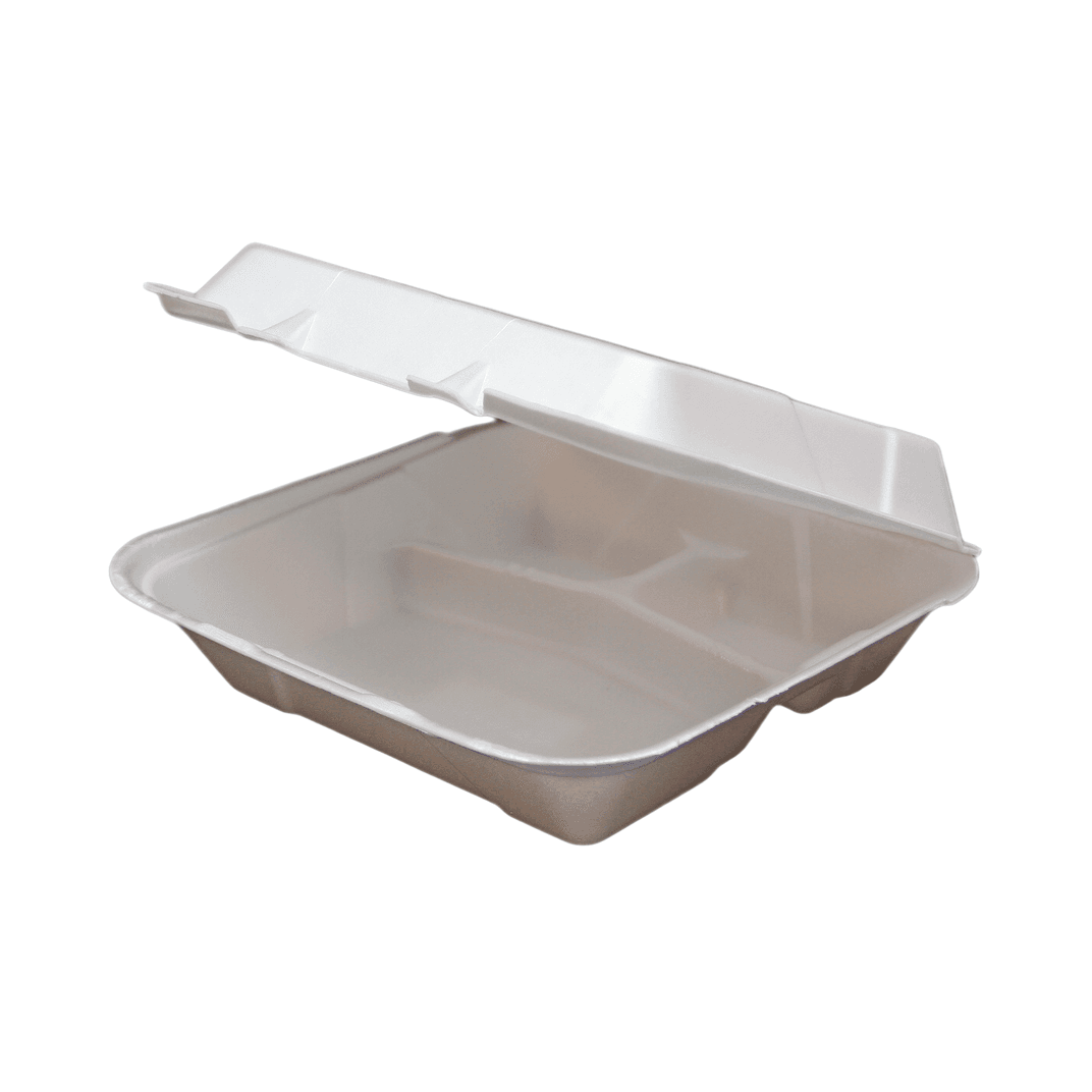 Regal Take-Out Container Hinged 9.5X9.25X3.75 IN 3 Compartment Polystyrene Foam White Vented Grease Resistant 200/Case