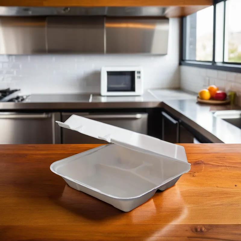 Regal Take-Out Container Hinged 9.5X9.25X3.75 IN 3 Compartment Polystyrene Foam White Vented Grease Resistant 200/Case