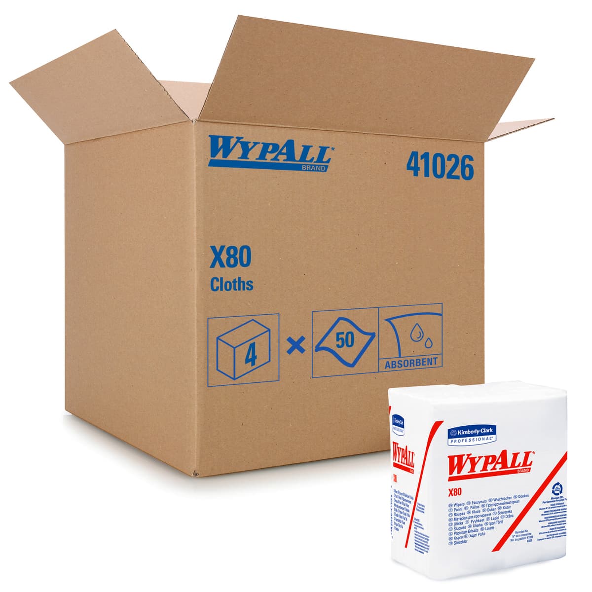 WypAll® X80 Cleaning Towel 12.5X12 IN Heavy Duty HydroKnit White 1/4 Fold 50 Count/Pack 4 Packs/Case 200 Count/Case