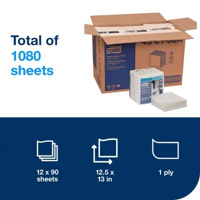Tork Cleaning Wipe Unfolded: 13X12.5 IN Folded: 6.5X6.25 IN Paper White 1/4 Fold Refill Plus 90 Count/Pack 12 Packs/Case