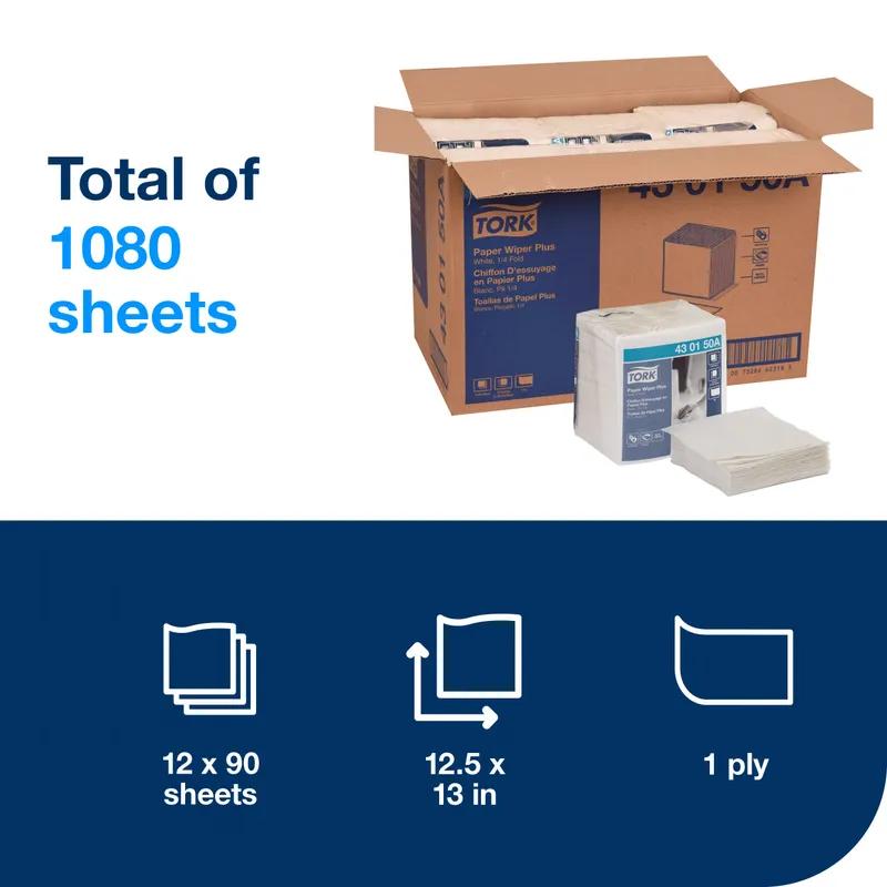 Tork Cleaning Wipe 13X12.5 IN 6.5X6.25 IN Paper White 1/4 Fold Refill Plus 90 Count/Pack 12 Packs/Case