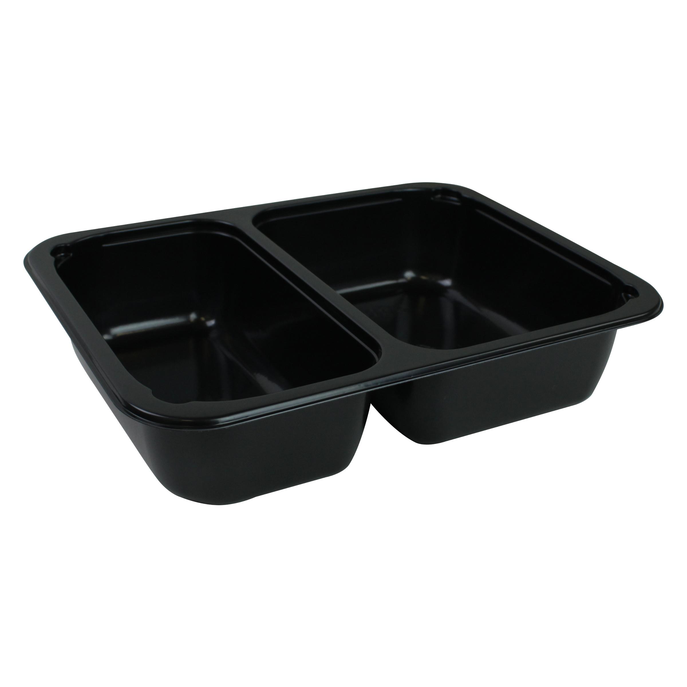 Take-Out Container Base 6.5X8.5X1.88 IN 2 Compartment CPET Black Rectangle Oven Safe 390/Case