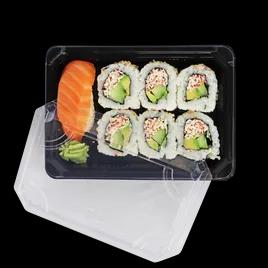 Sushi Take-Out Tray Base & Lid Combo 7X5 IN PLA Clear Black 300/Case