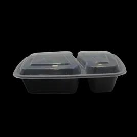 Take-Out Container Base & Lid Combo 30 OZ 2 Compartment Plastic Black Clear 150/Case