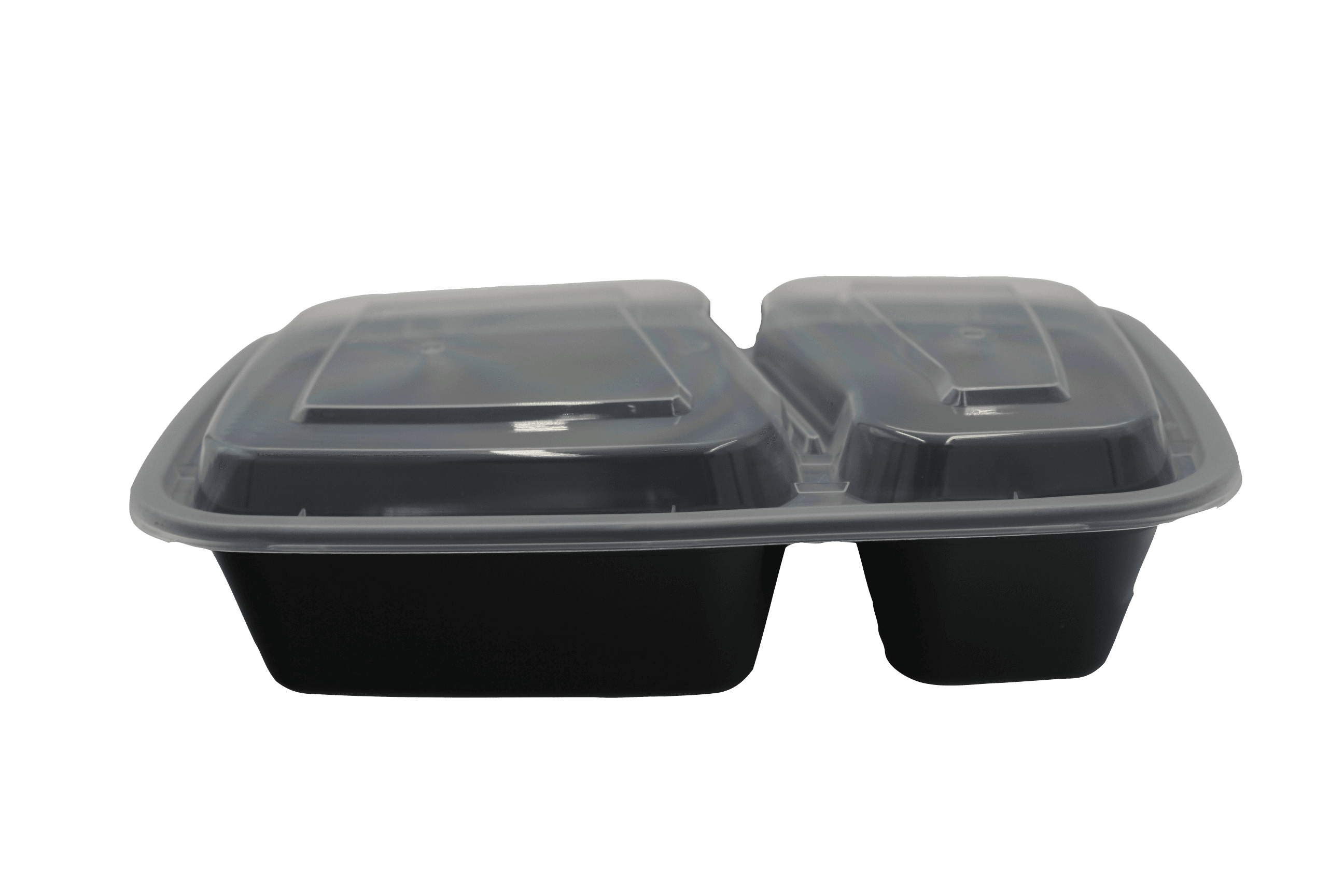 Take-Out Container Base & Lid Combo 30 OZ 2 Compartment Plastic Black Clear 150/Case