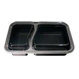 Take-Out Container Base & Lid Combo 30 OZ 2 Compartment Plastic Black Clear 150/Case