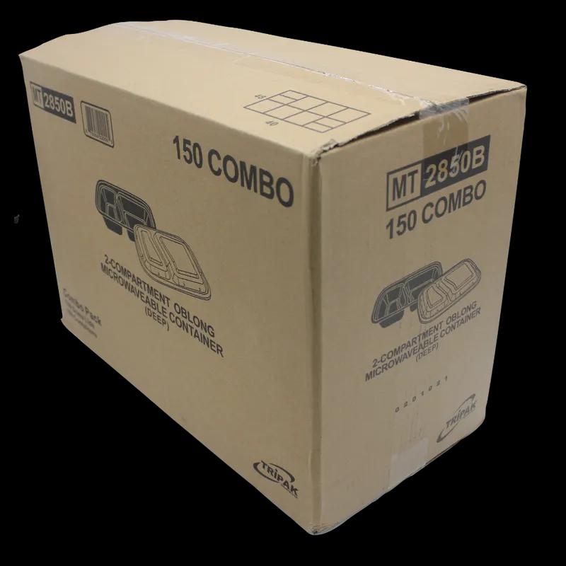 Take-Out Container Base & Lid Combo 30 OZ 2 Compartment Plastic Black Clear 150/Case