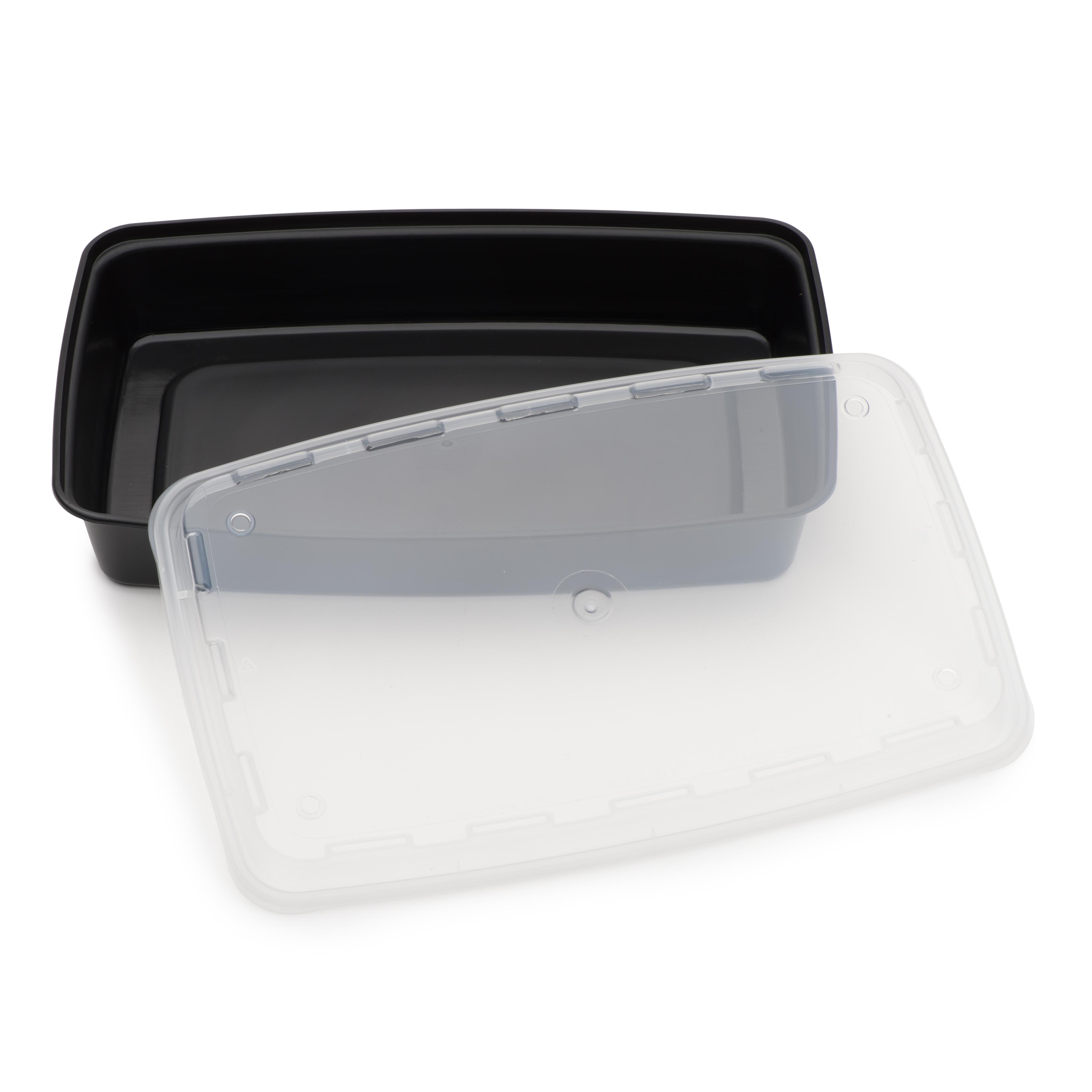 Take-Out Container Base & Lid Combo 48 OZ Plastic Black Rectangle 100/Case