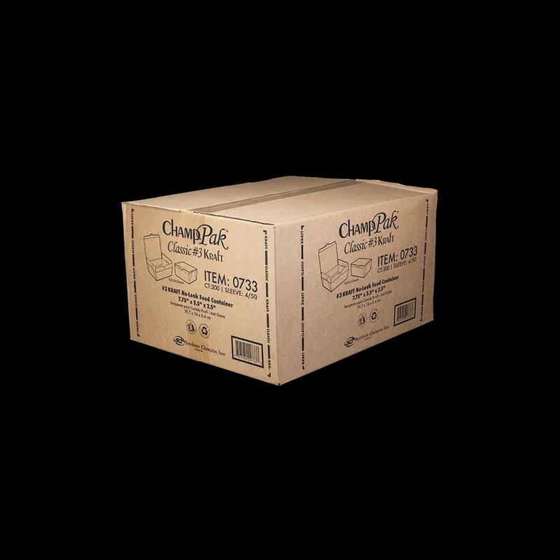 ChampPak #3 Take-Out Box Fold-Top 7.75X5.5X2.5 IN Kraft Vented 200/Case
