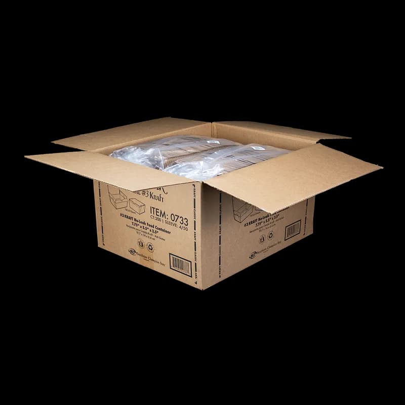 ChampPak #3 Take-Out Box Fold-Top 7.75X5.5X2.5 IN Kraft Vented 200/Case