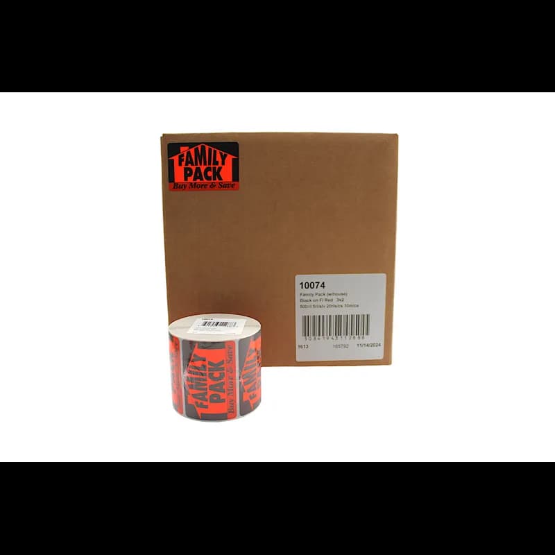 Family Pack Meat Value Family Label Large (LG) 3X2 IN Black Fluorescent Red With House 500 Count/Roll 20 Rolls/Case