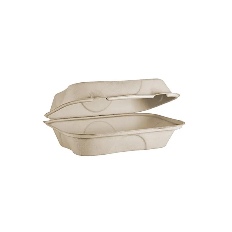 Hoagie & Sub Take-Out Container Hinged With Dome Lid 9.2X6.4X3.1 IN Pulp Fiber Kraft Rectangle 500/Case