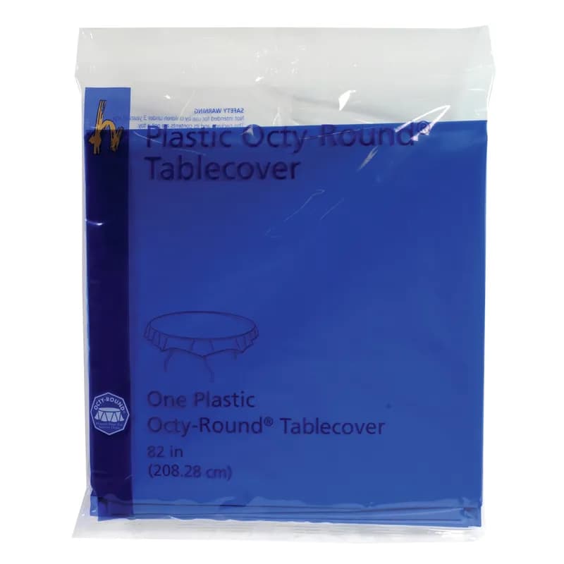 Table Cover 84 IN Plastic Blue Round 12/Case