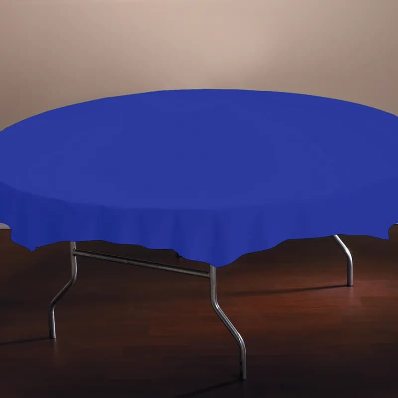 Table Cover 84 IN Plastic Blue Round 12/Case