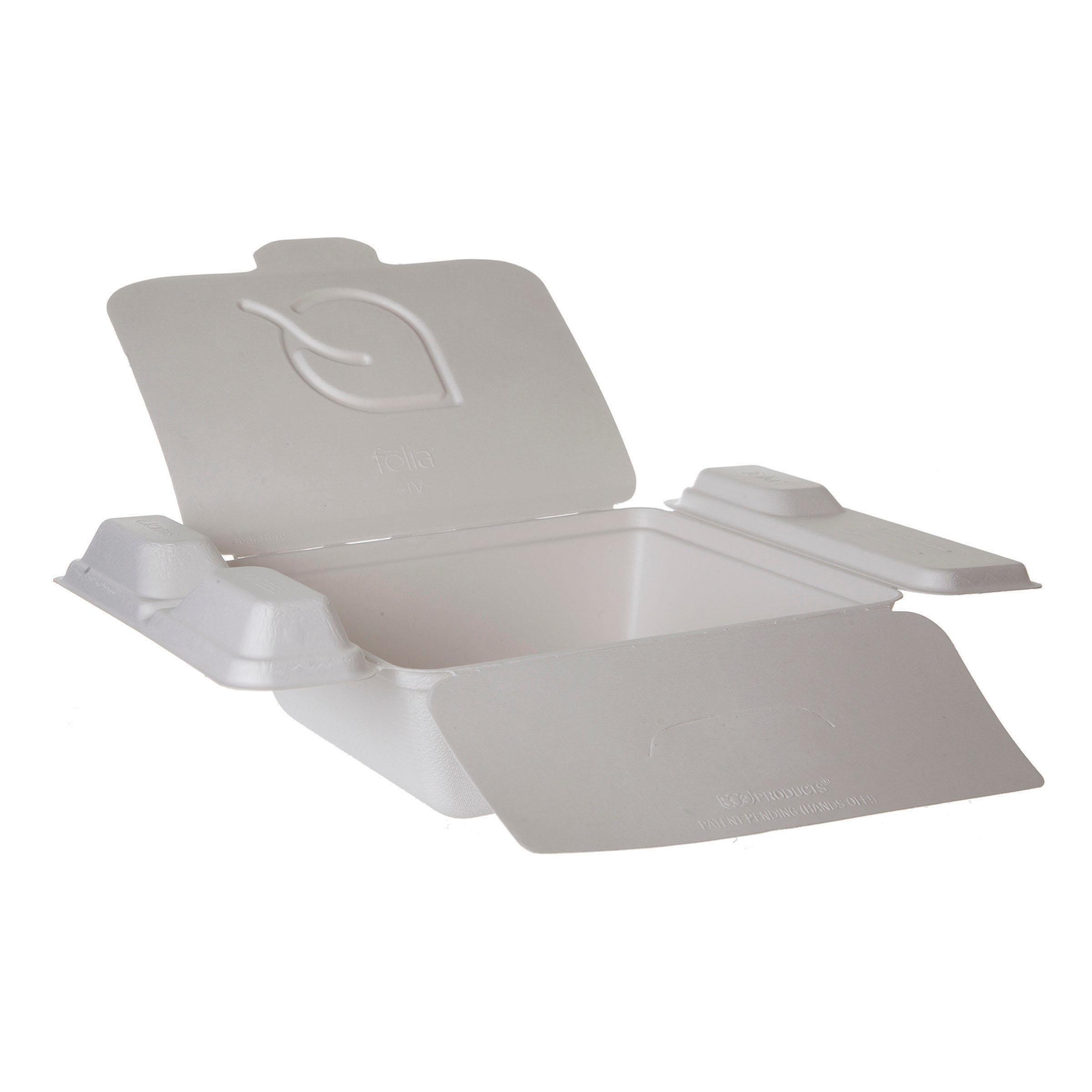 Folia Take-Out Container Fold-Top 8X7X2 IN Sugarcane White Rectangle 150/Case