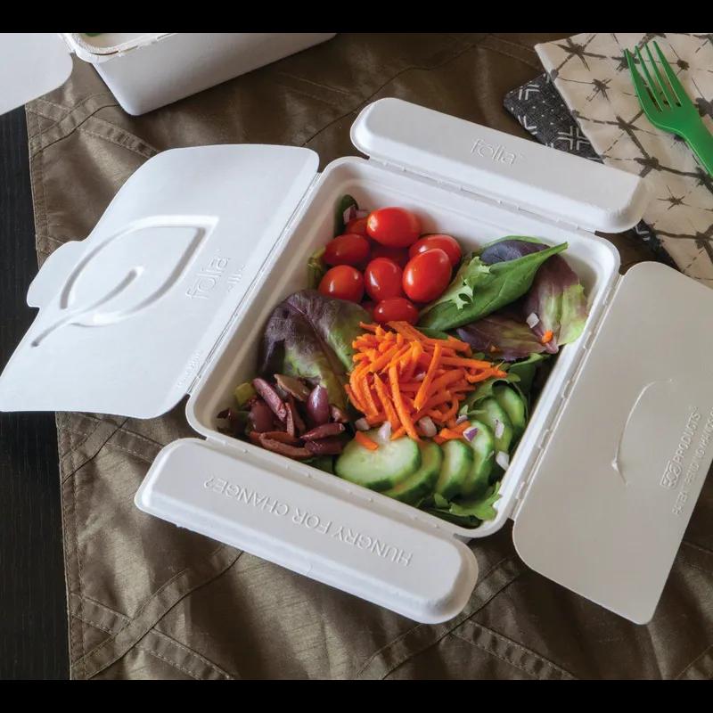 Folia Take-Out Container Fold-Top 8X7X2 IN Sugarcane White Rectangle 150/Case