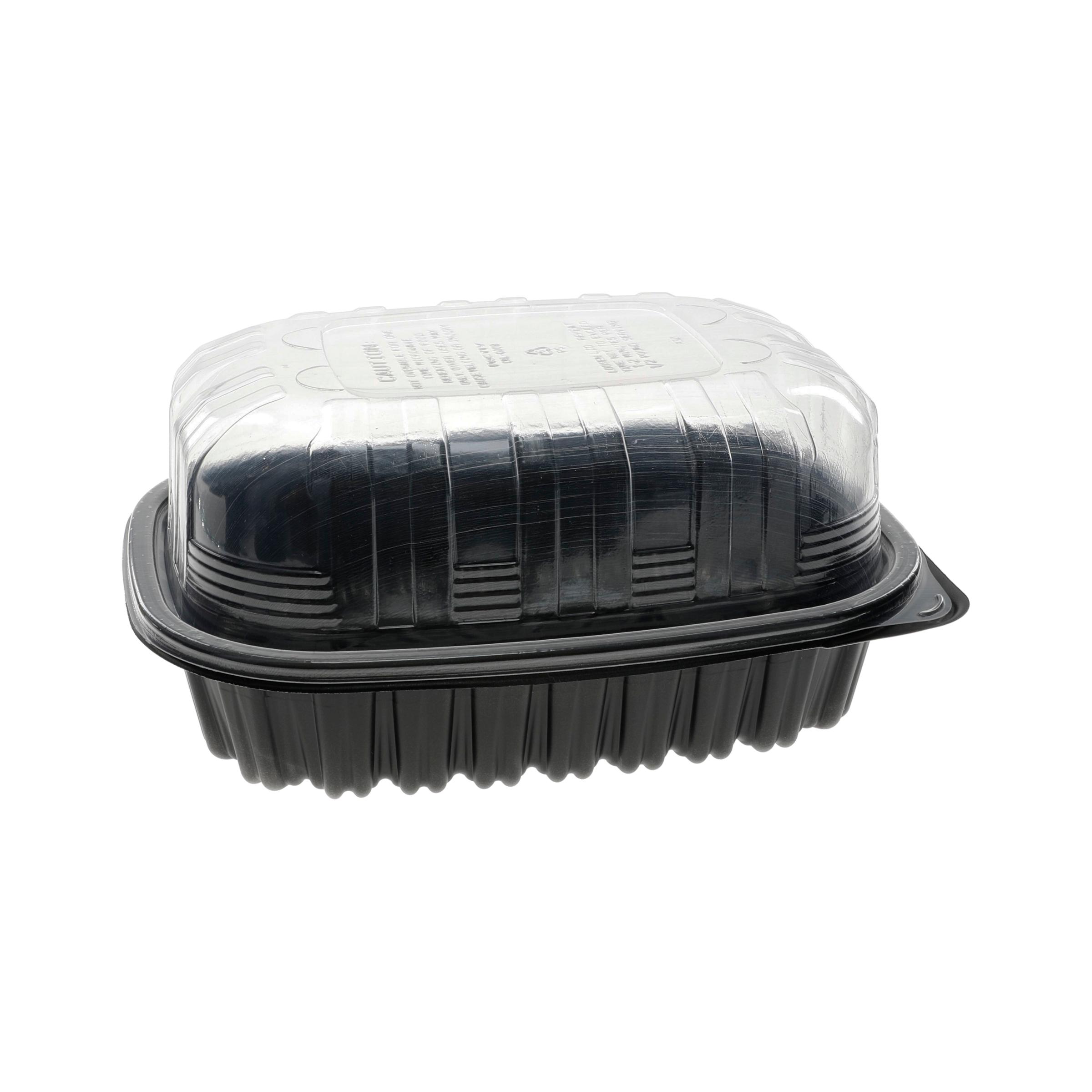 Roasted Chicken Roaster Container & Lid Combo Medium (MED) 50 OZ 10X7X4.5 IN MFPP OPS Black Clear Zip Seal 100/Case