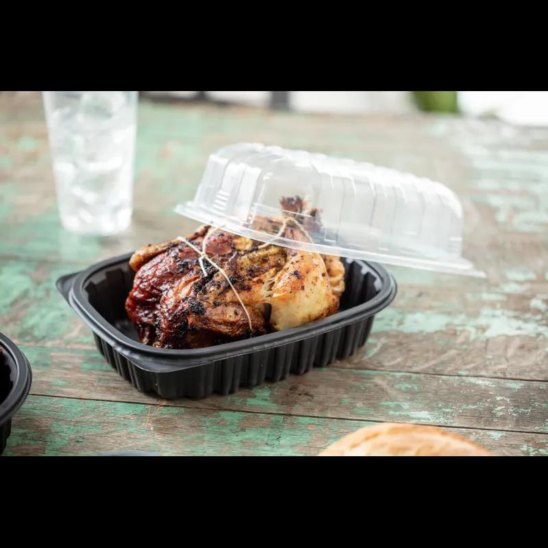 Roasted Chicken Roaster Container & Lid Combo Medium (MED) 50 OZ 10X7X4.5 IN MFPP OPS Black Clear Zip Seal 100/Case