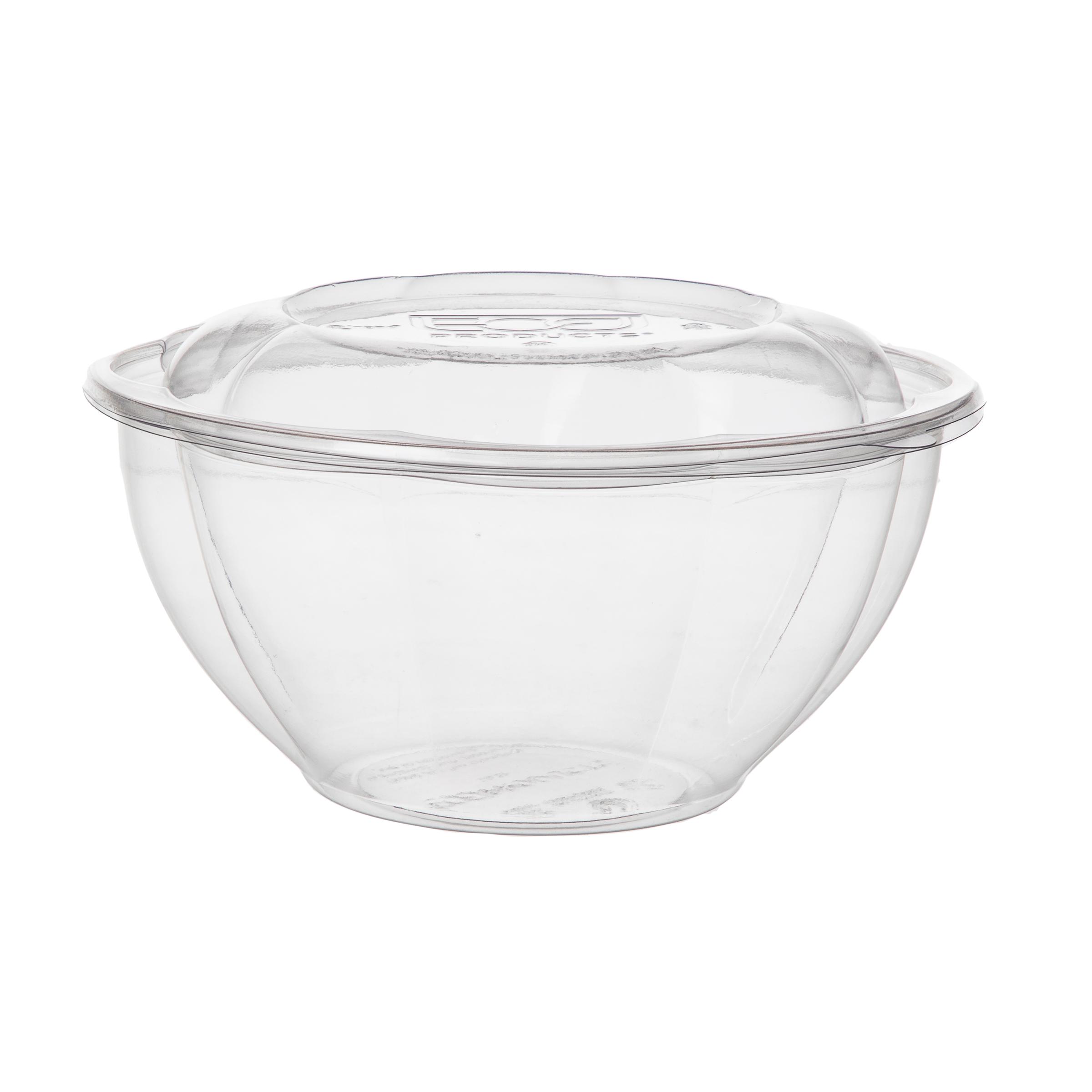 Salad Bowl & Lid Combo With Dome Lid 32 OZ PLA Clear Round Unhinged 150/Case