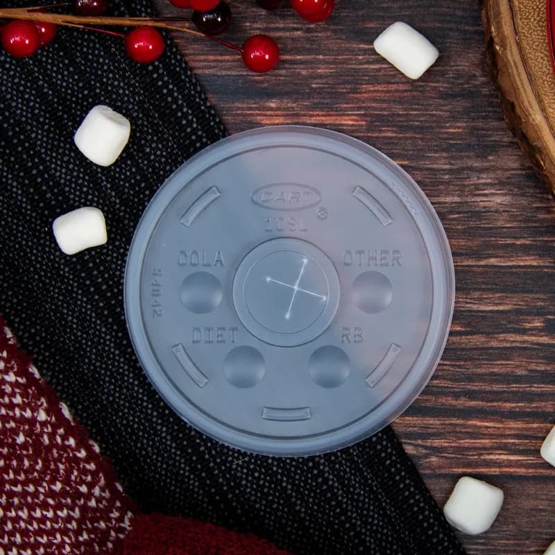 Dart® Lid Flat 3.5X0.3 IN HIPS Translucent For 10 OZ Cold Cup Identification With Hole 100 Count/Pack 10 Packs/Case