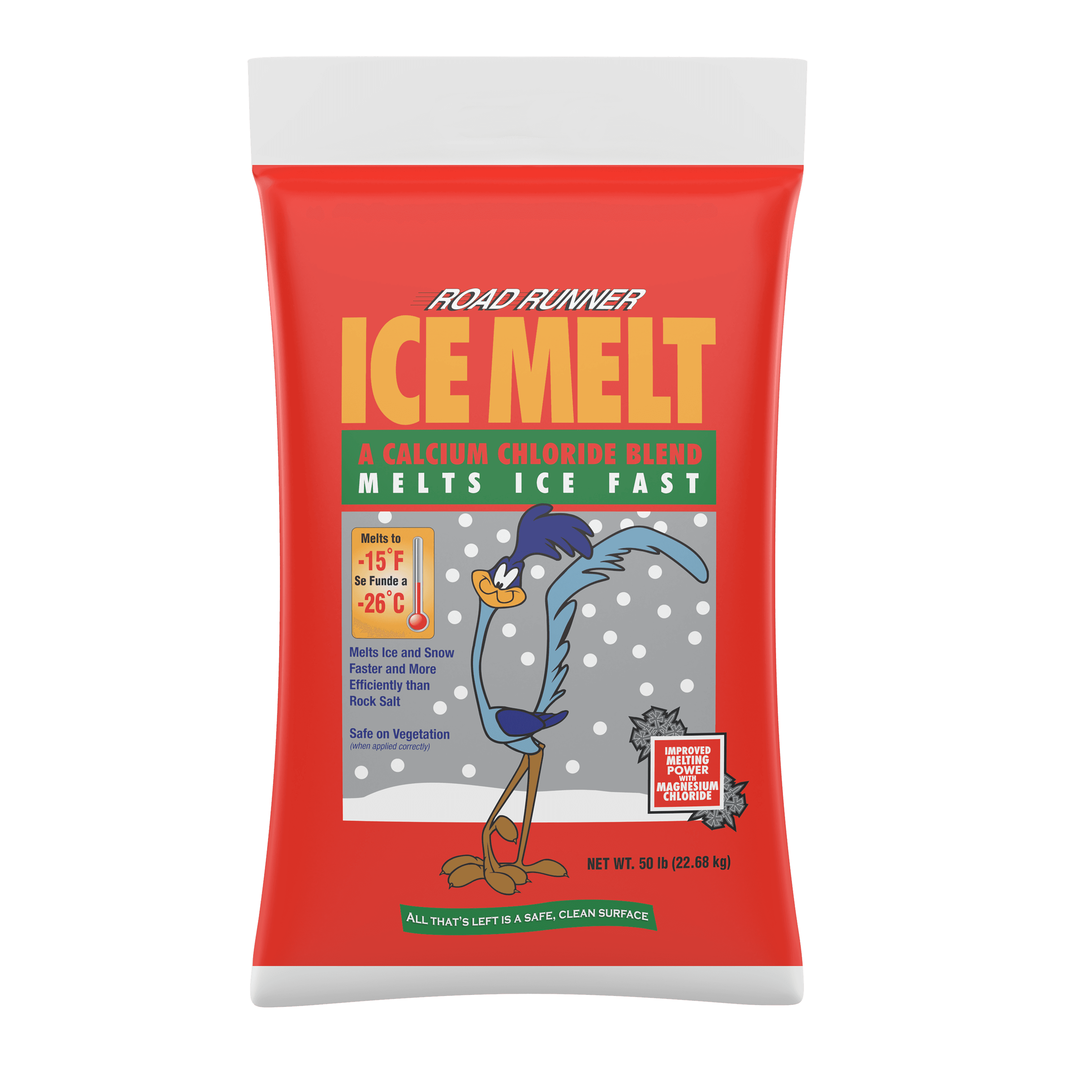 Road Runner Ice Melt 50 LB Calcium Chloride Sodium Chloride Magnesium Chloride Bag 1/Bag