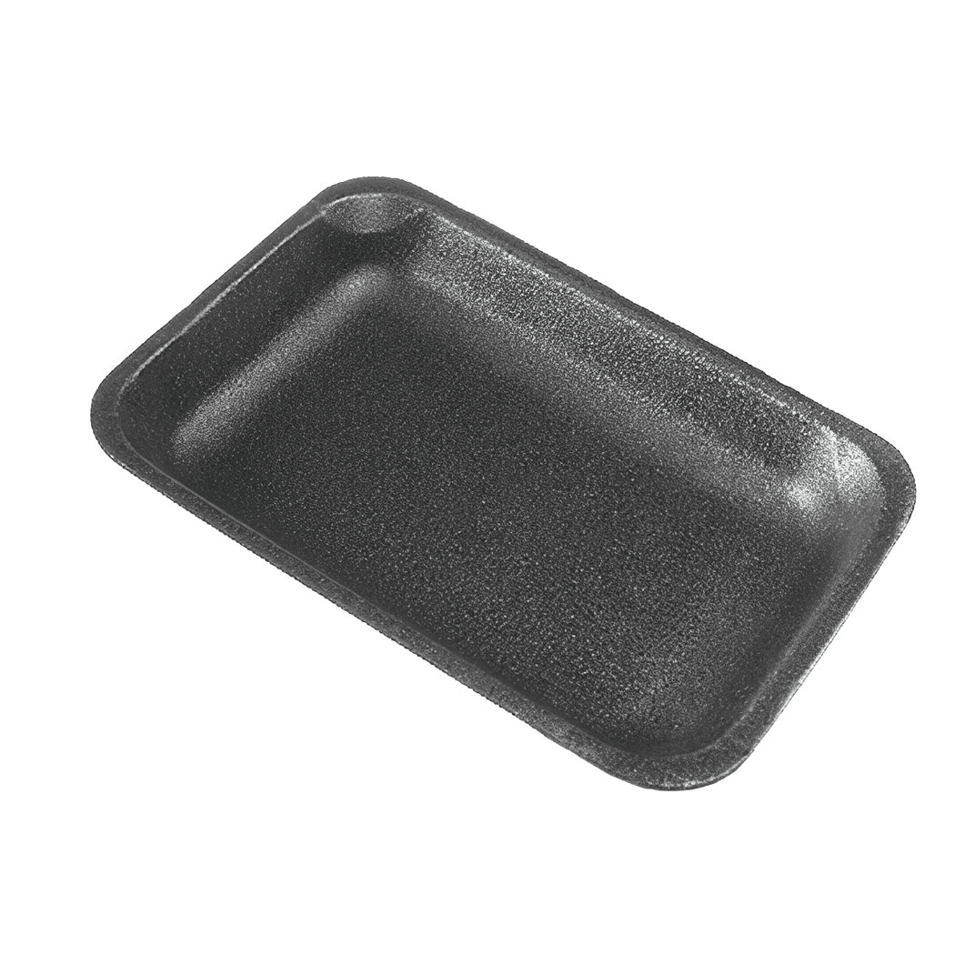 2PP Meat Tray 8.375X5.375X1 IN Polystyrene Foam Black Rectangle Heavy 400/Case