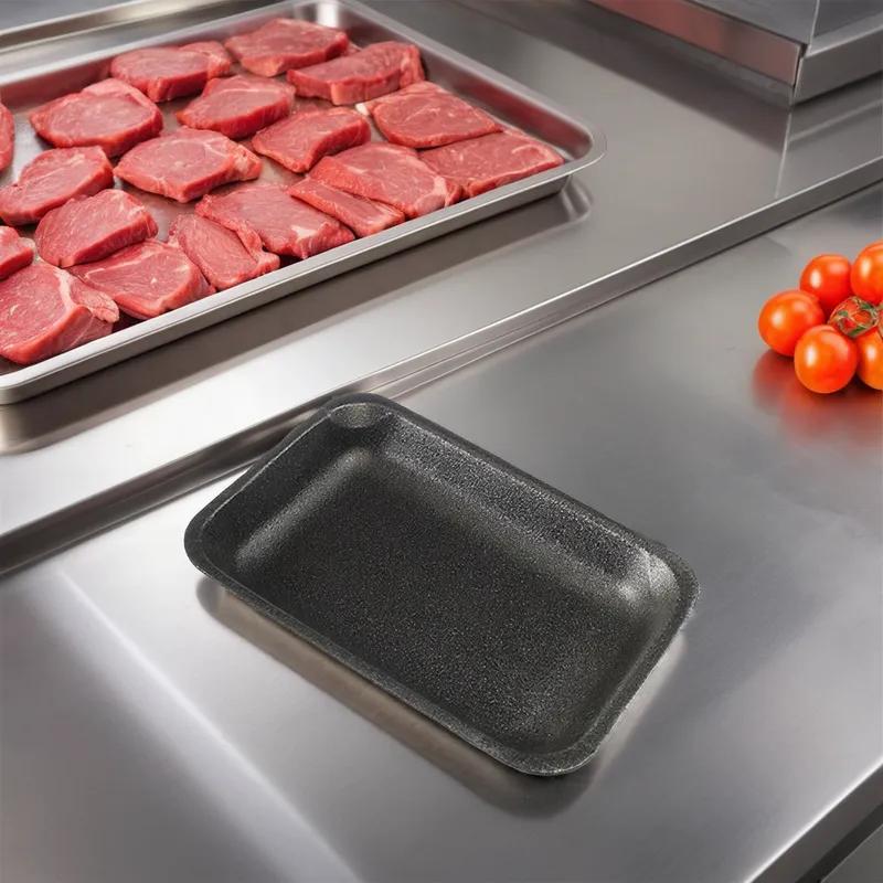 2PP Meat Tray 8.375X5.375X1 IN Polystyrene Foam Black Rectangle Heavy 400/Case