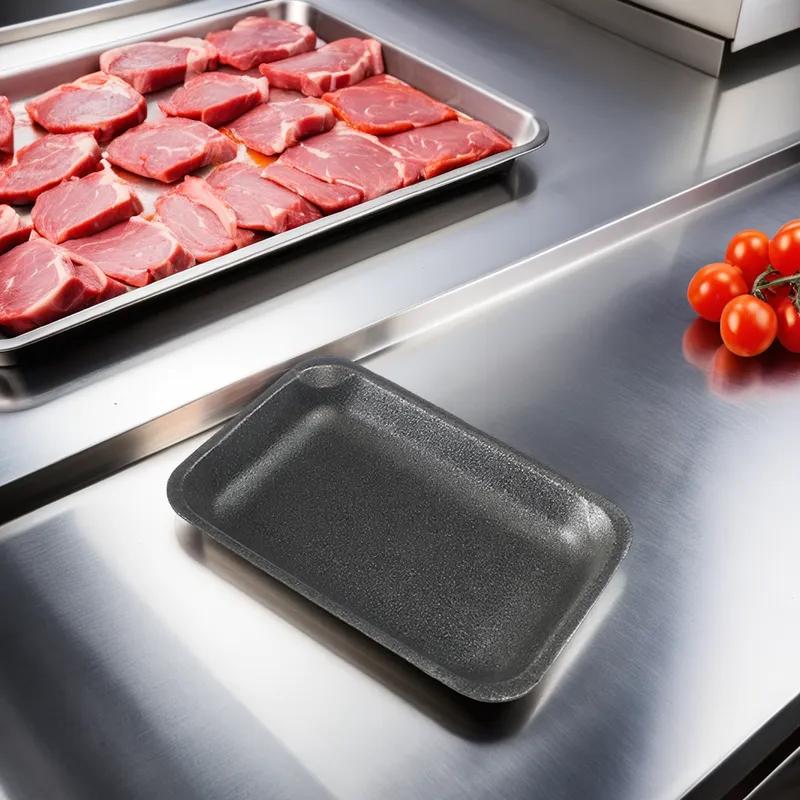2PP Meat Tray 8.375X5.375X1 IN Polystyrene Foam Black Rectangle Heavy 400/Case