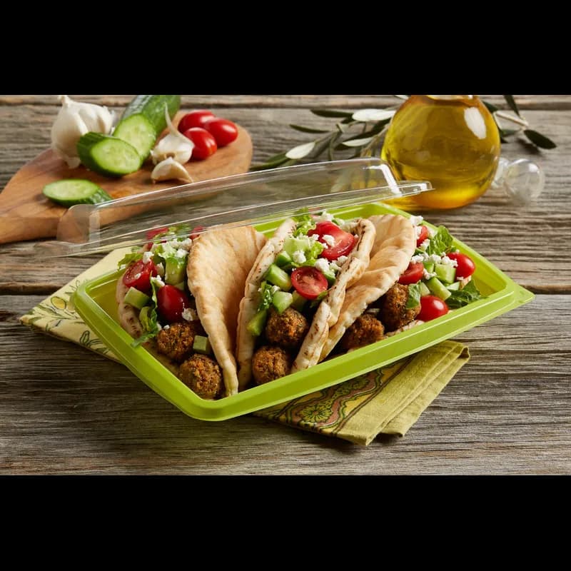 The BOTTLEBOX ® Take-Out Container Base 10.25X7.25X1.75 IN RPET Lime Green Rectangle 400/Case