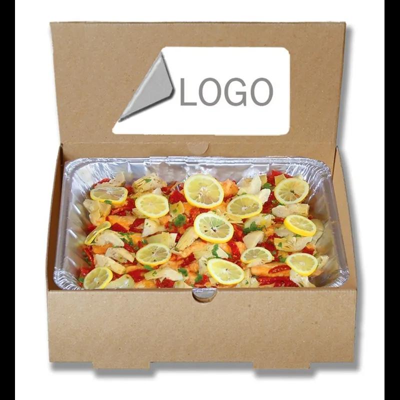 The Catering Box HALF 12.875X10.625X3.25 IN Corrugated Cardboard Kraft Rectangle Folding Display Lid Option Full Attached Top 50/Bundle
