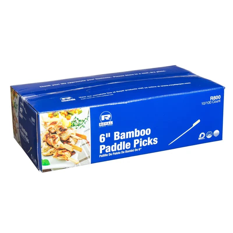 Food Skewer Paddle Pick 6 IN Bamboo Assorted Brown 1000/Case