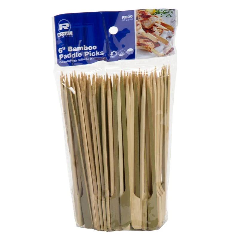 Food Skewer Paddle Pick 6 IN Bamboo Assorted Brown 1000/Case