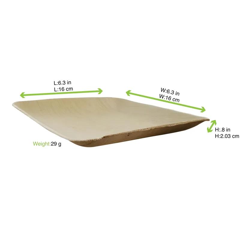 Plate 6.3X6.3X0.8 IN Palm Leaf Natural Square 25 Count/Pack 4 Packs/Case 100 Count/Case