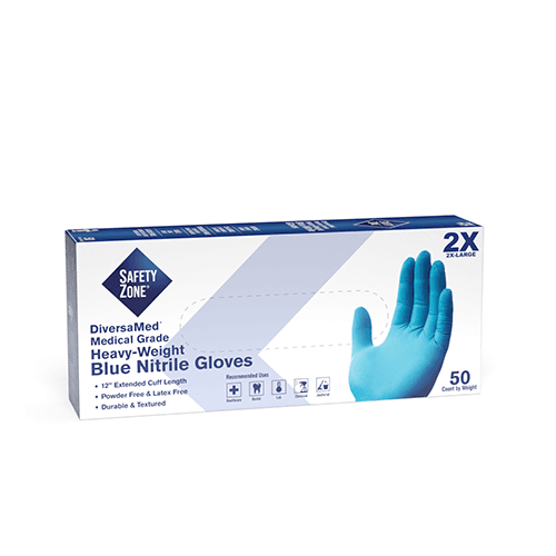 Safety Zone® Gloves XXL Blue 8.3MIL Nitrile Powder-Free 500/Case