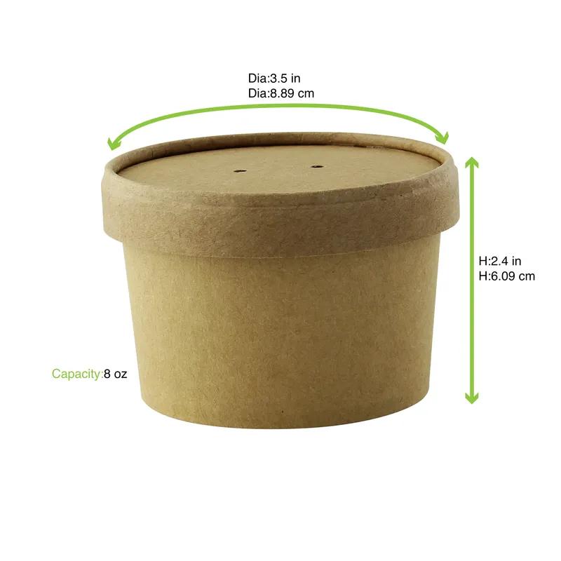 Soup Food Container Base & Lid Combo 8 OZ Paper Kraft Grease Resistant 25 Count/Pack 10 Packs/Case 250 Count/Case