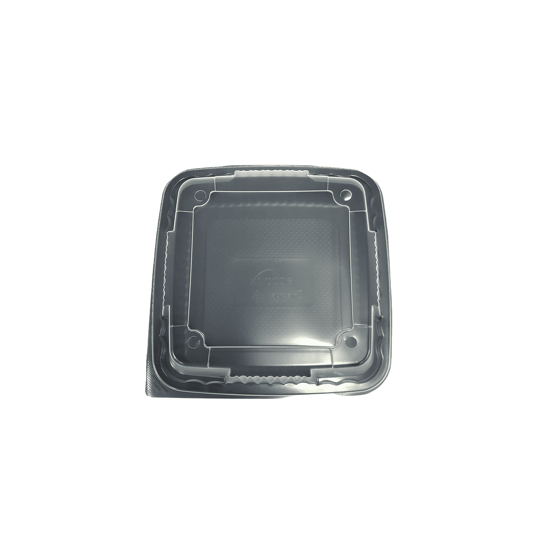 Pebble Box Take-Out Container Base & Lid Combo 8X8X3 IN PP Black Clear Square Grease Resistant Leak Resistant 150/Case
