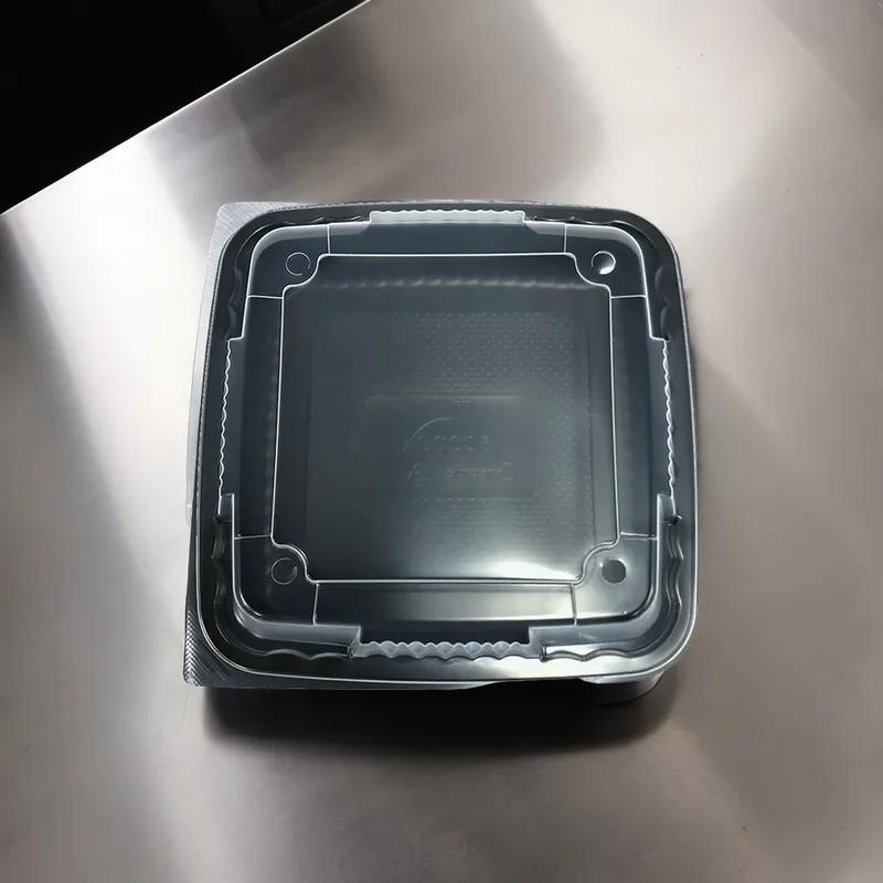 Pebble Box Take-Out Container Base & Lid Combo 8X8X3 IN PP Black Clear Square Grease Resistant Leak Resistant 150/Case