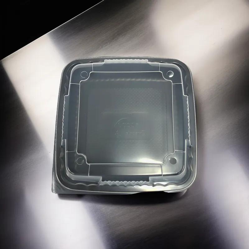 Pebble Box Take-Out Container Base & Lid Combo 8X8X3 IN PP Black Clear Square Grease Resistant Leak Resistant 150/Case