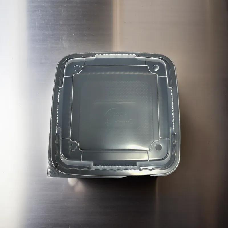 Pebble Box Take-Out Container Base & Lid Combo 8X8X3 IN PP Black Clear Square Grease Resistant Leak Resistant 150/Case