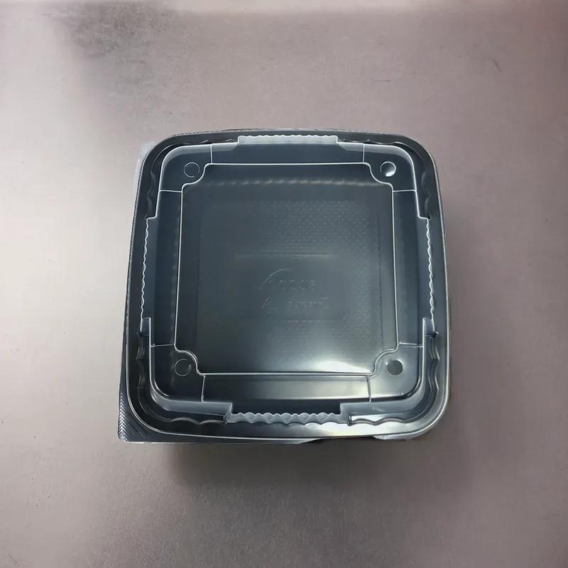 Pebble Box Take-Out Container Base & Lid Combo 8X8X3 IN PP Black Clear Square Grease Resistant Leak Resistant 150/Case