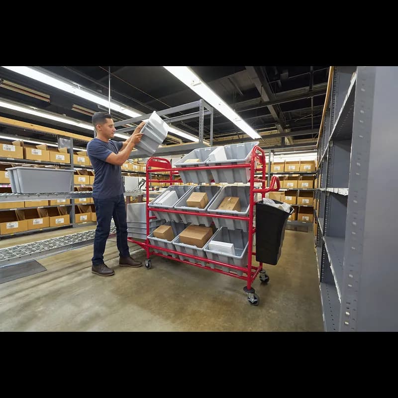 Tote Picking Cart 58.13X22.38X13.13 IN Red With Angled Shelves 1/Each