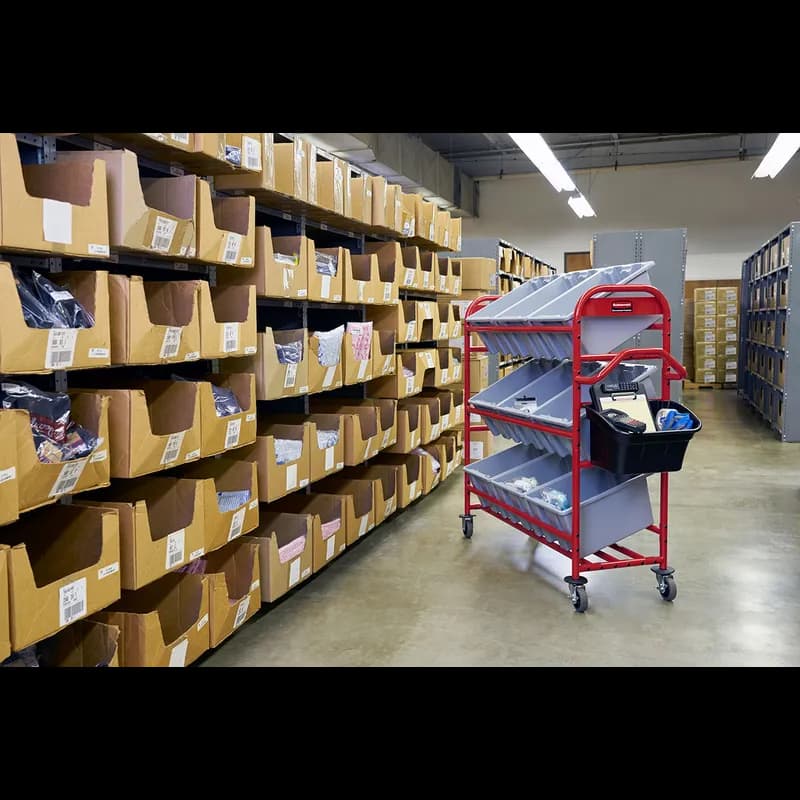 Tote Picking Cart 58.13X22.38X13.13 IN Red With Angled Shelves 1/Each