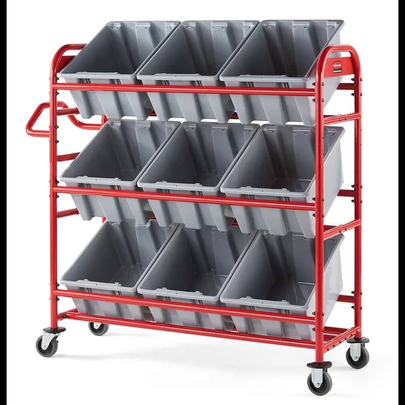 Tote Picking Cart 58.13X22.38X13.13 IN Red With Angled Shelves 1/Each