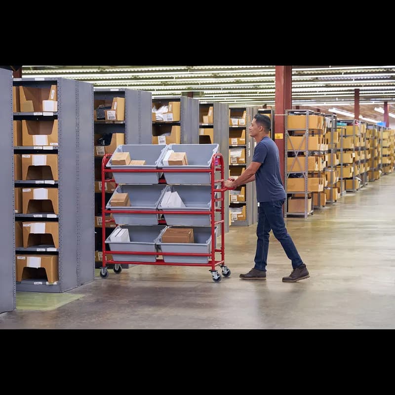 Tote Picking Cart 58.13X22.38X13.13 IN Red With Angled Shelves 1/Each