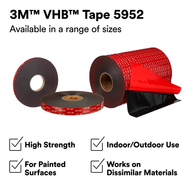 3M™ VHB™ 5952 Very High Bond (VHB) Tape 1IN X36YD Black Acrylic Foam 45MIL 9/Case
