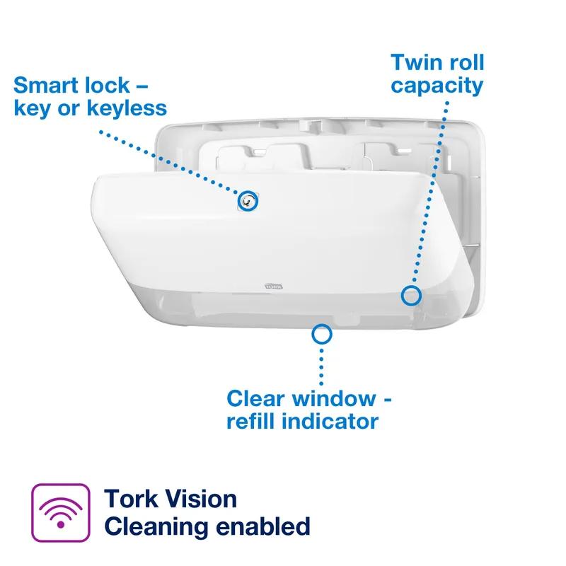 Tork T2 Toilet Paper Dispenser Plastic Wall Mount White 2-Roll Side-by-Side Jumbo Jr (JRT) Elevation Range 1/Case