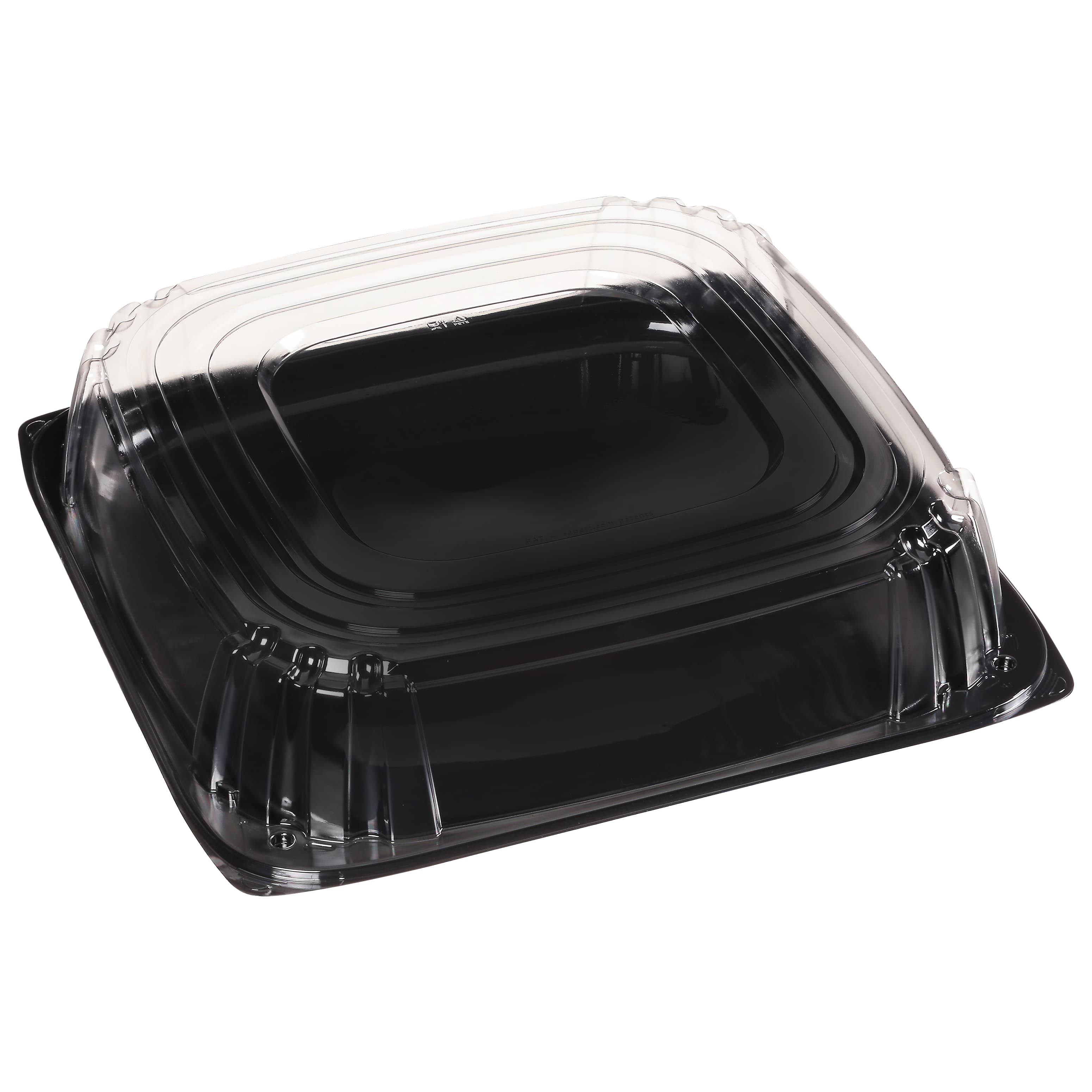 UltraStack® Serving Tray Base & Lid Combo With Dome Lid 18X3 IN PET Black Clear Square 25/Case
