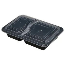 Victoria Bay Take-Out Container Base & Lid Combo 32 OZ 2 Compartment Black Clear Rectangle Microwave Safe 150/Case