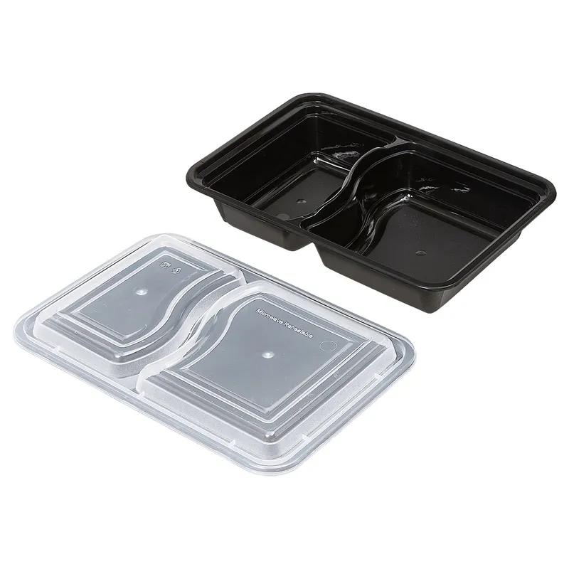 Victoria Bay Take-Out Container Base & Lid Combo 32 OZ 2 Compartment Black Clear Rectangle Microwave Safe 150/Case