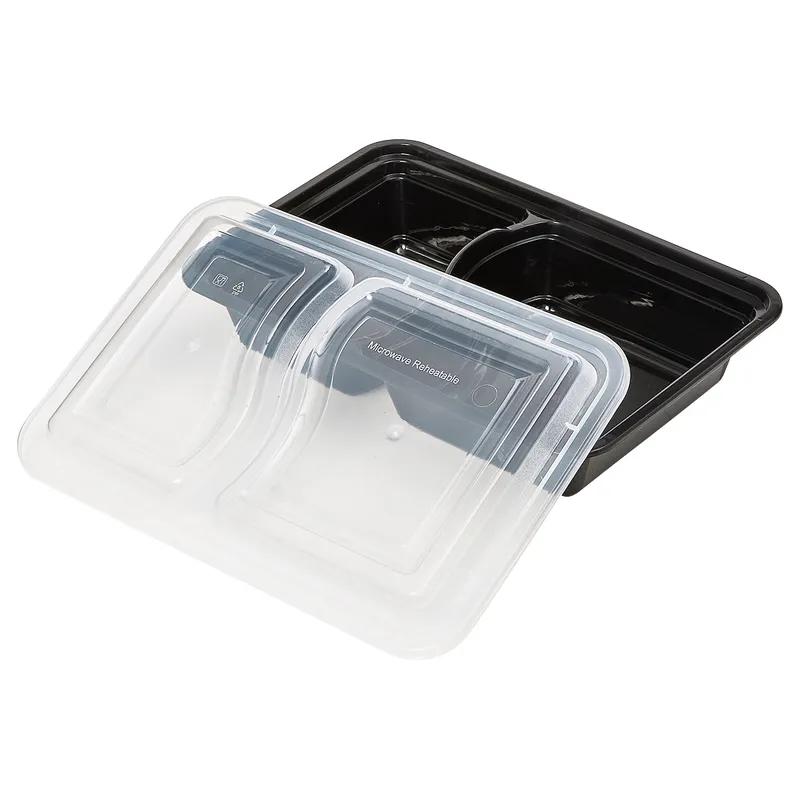 Victoria Bay Take-Out Container Base & Lid Combo 32 OZ 2 Compartment Black Clear Rectangle Microwave Safe 150/Case